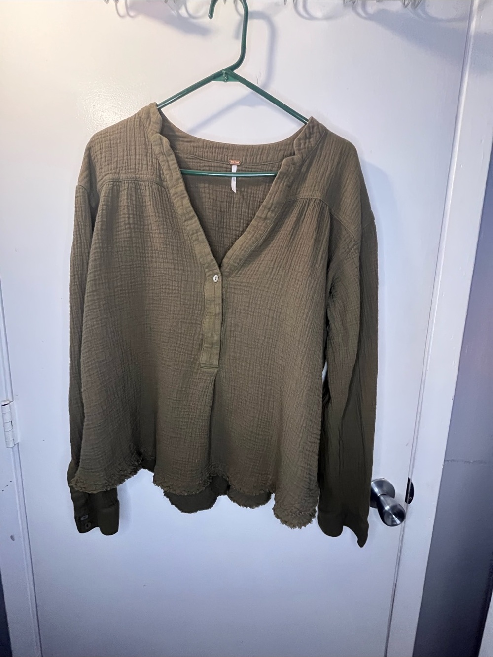 Free People Olive Green Textured Button Henley Tunic